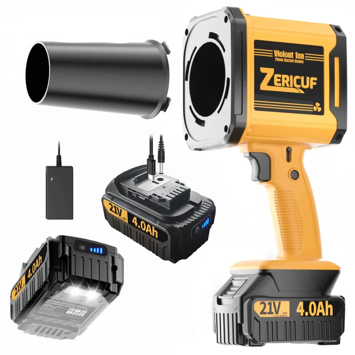 Leaf Blower Cordless with 2*4.0 Ah Battery and Charger[Battery with Outdoor LED Light+Stepless Speed Review